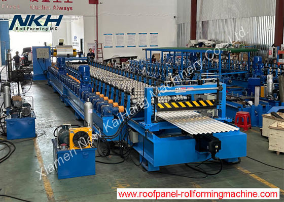 Mesin Pembentuk Roll Bergelombang Berkecepatan Tinggi, Mesin Pembentuk Roll Dingin Presisi Tinggi Kecepatan Terbang 762 Servo Pemotongan Lembar Bergelombang